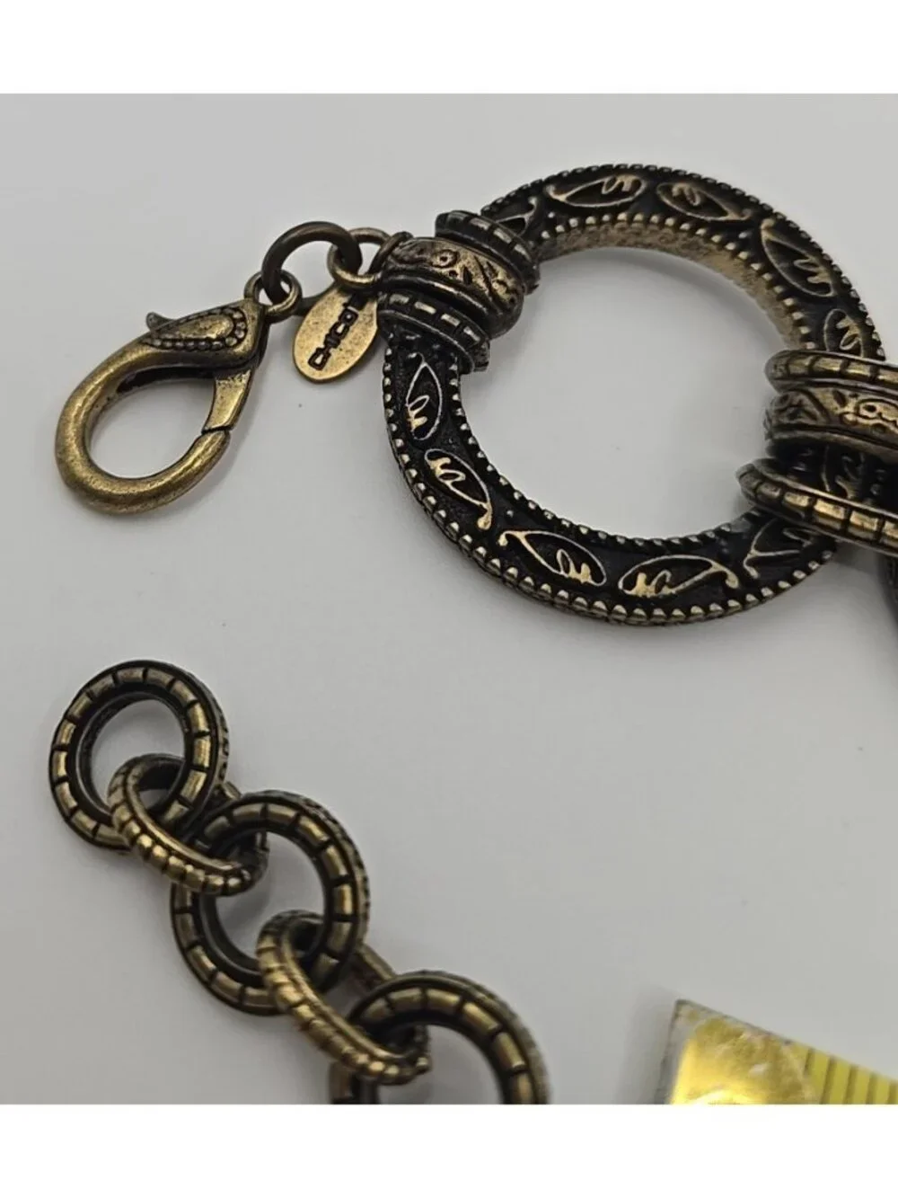 Chico's Heavy Chucky Metal Chain Belt Antique Brass Finish Adjustable up to 36
